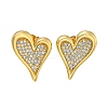 Heart Brass Pave Clear Cubic Zirconia Stud Earrings for Women EJEW-N054-42G-1