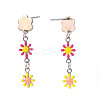 Enamel Flower Long Dangle Stud Earrings EJEW-N049-04C-3
