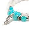 2Pcs 2 Style Natural Stone Round Beaded Stretch Bracelets Set with Feather Charm for Women BJEW-JB07577-4