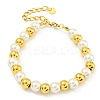 304 Stainless Steel & 201 Stainless Steel & Plastic Pearl Round Beaded Bracelets for Women BJEW-G717-01A-G-1