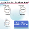 600Pcs 3 Styles 304 Stainless Steel Open Jump Rings STAS-SP0001-70-2