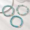 3Pcs Round Natural Amazonite & Synthetic Turquoise & Pearl Beaded Stackable Stretch Bracelets Sets BJEW-JB12991-5