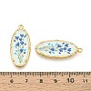 Printed Style 304 Stainless Steel Oval with Flower Pattern Pendants STAS-T071-27A-G-3