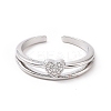 Clear Cubic Zirconia Heart Open Cuff Ring RJEW-E072-12P-2