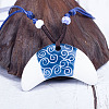 Retro Ethnic Porcelain Pendant Adjustable Polyester Cord Necklaces for Women FS-WGD020A-03-1