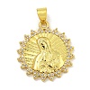 Virgin Mary Theme Rack Plating Brass Micro Pave Cubic Zirconia Pendants KK-C074-23G-03-1