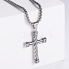 Retro Rock Punk Men's Striped Cross 304 Stainless Steel Pendant Necklaces OM4275-1-1