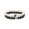 2Pcs 2 Style Natural Lava Rock(Dyed) Round Beaded Stretch Bracelets Set with Heart BJEW-JB07579-1