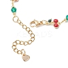 Brass Enamel with Green Glass Red Cherry Link Anklets for Women AJEW-AN00772-4