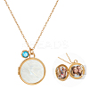 Stainless Steel Pave Natural White Shell Flat Round Magnetic Locket Pendant Necklaces for Women NJEW-NB00012-1