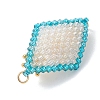 Imitation Pearl & Glass Seed Beaded Floral Rhombus Links Connector Charms PALLOY-MZ01182-01-4
