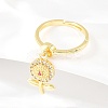 Brass Micro Pave Cubic Zirconia Pendant Finger Rings for Women RJEW-A090-02G-1