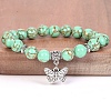 8MM Round Dyed Synthetic Turquoise Beaded Stretch Bracelets with Alloy Butterfly Charms FQ7211-15-1