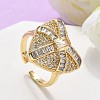 Brass Micro Pave Clear Cubic Zirconia Cuff Rings for Women RJEW-C126-03G-2
