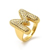 Letter Brass Micro Pave Clear Cubic Zirconia Open Cuff Ring for Women RJEW-N046-03M-G-1