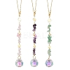 3Pcs Round Glass & Natural Amethyst & Rose Quartz & Green Aventurine Chips Hanging Suncatchers HJEW-JM04209-1