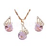 Butterfly & Flat Round Alloy Rhinestone Pendant Necklaces & Stud Earrings FS-WG892EC-01-3