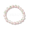 Handmade Flower Printed Porcelain Ceramic Round Beads Stretch Bracelets for Women BJEW-JB12091-02-2