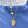 304 Stainless Steel & Natural Pearl & Synthetic Turquoise Oval Pendant Necklaces for Women NJEW-A045-23G-3