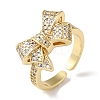 Bowknot Brass Micro Pave Clear Cubic Zirconia Open Cuff Rings for Women LS-RJEW-C098-13G-1