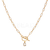 1Pc 304 Stainless Steel Chain & Brass Micro Pave Cubic Zirconia Letter Pendant Necklaces NJEW-LP0001-36G-G-1