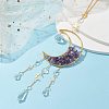 Wire Wrapped Natural Amethyst Chip & Brass Moon Pendant Decorations HJEW-JM01504-02-3