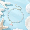 Brass Handmade Natural Morganite Nuggets Link Chain Alloy Enamel Whale Tail Pendant Anklets for Women AJEW-AN00709-01-1