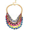 Bohemian Alloy & Acrylic & Glass Rondelle Oval Beaded Multilayer Bib Necklaces for Women FS-WGC2698-01-1