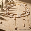 Summer Beach Alloy Imitation Pearl and Natural Shell Tassel Waist Beads for Bikini WG13900-02-2