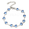 304 Stainless Steel & Glass Heart Link Chain Bracelets for Women BJEW-P334-12P-2