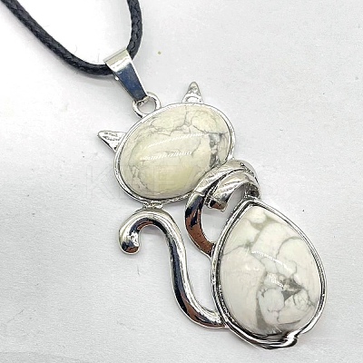 Natural Howlite Alloy Cat Shape Pendant Necklaces KJ2639-6-1