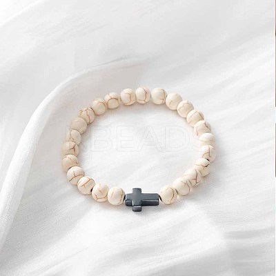 Round Synthetic Howlite Beaded Stretch Bracelets SA8738-3-1