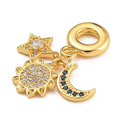 Rack Plating Brass Clear & Blue Cubic Zirconia European Dangle Charms KK-U035-27G-1