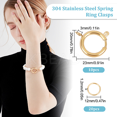 10Pcs 2 Colors 304 Stainless Steel Spring Ring Clasps STAS-BBC0001-96-1