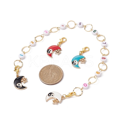 4Pcs Yin-Yang Moon Alloy Enamel Charm Number Acrylic Beaded Knitting Row Counter Chains & Locking Stitch Markers Kits HJEW-JM01632-1