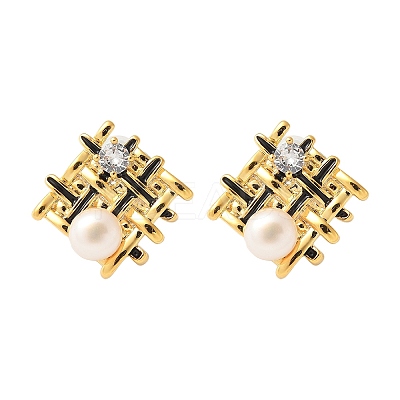 Woven Rhombus Brass Micro Pave Clear Cubic Zirconia Stud Earrings EJEW-Z104-02G-1