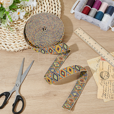 Rhombus Pattern Ethnic Style Polyester Ribbons OCOR-BC0009-21C-1