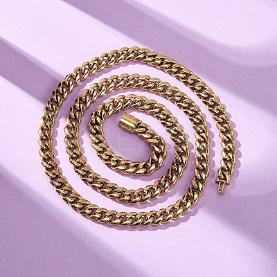 8MM 304 Stainless Steel Cuban Link Chain Necklaces for Unisex NJEW-K295-02A-G-1