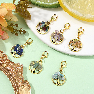 6Pcs Tree of Life Alloy & Natural Lapis Lazuli & Carnelian & Amazonite & Tourmaline & Green Aventurine & Amethyst Chips Pendant Necklaces HJEW-YW00104-1