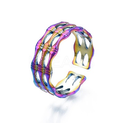 304 Stainless Steel Bamboo Shape Cuff Ring RJEW-N038-091-1