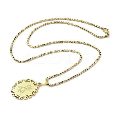 201 Stainless Steel Oval with Virgin Pendant Box Chain Necklaces NJEW-H055-08G-1