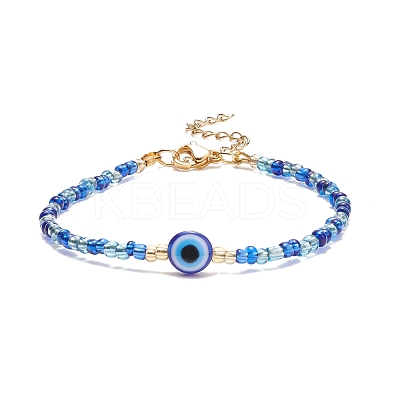 Resin Evil Eye & Glass Seed Beaded Bracelet for Women BJEW-JB08560-1