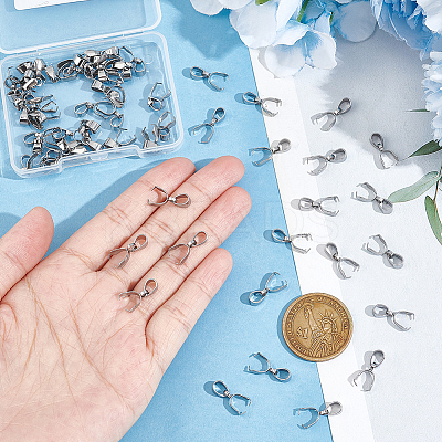 60Pcs 201 Stainless Steel Pendant Pinch Bails STAS-UN0049-40-1