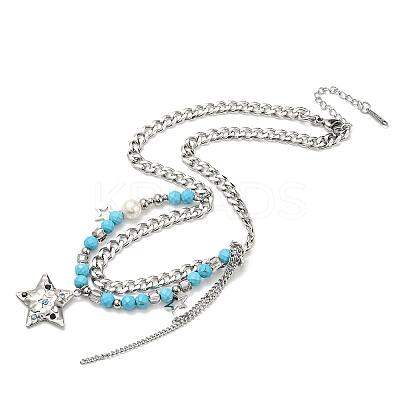 304 Stainless Steel Glass Double Layer Necklaces NJEW-K259-02P-1
