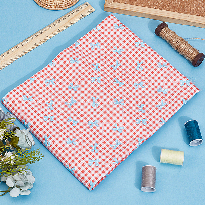 Bowknot & Tartan Pattern Cotton Fabric DIY-WH0890-31A-1
