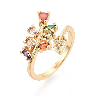 Brass Micro Pave Cubic Zirconia Cuff Rings for Women KK-T071-72G-1