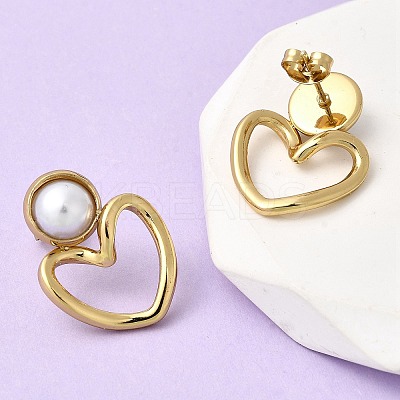 201 Stainless Steel ABS Plastic Pearl Stud Earrings EJEW-Z151-13G-01-1