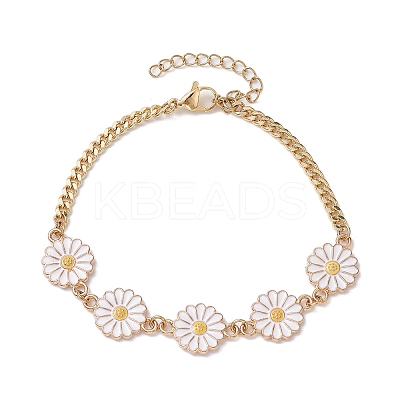 4Pcs 4 Styles Daisy Flower Alloy Enamel Charm Bracelet Sets BJEW-JB10546-1