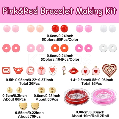 Valentine's Day DIY Polymer Clay Beads & Alloy Enamel Charm Stretch Bracelets Making Kits DIY-YW0012-66-1
