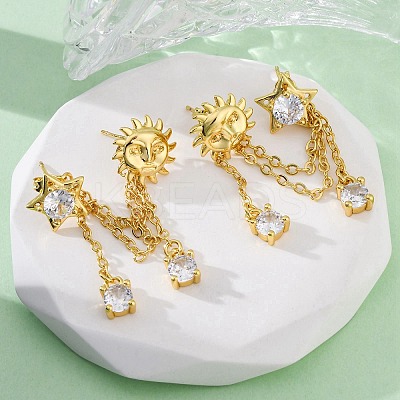 Brass Micro Pave Clear Cubic Zirconia Stud Earrings EJEW-H158-24G-1